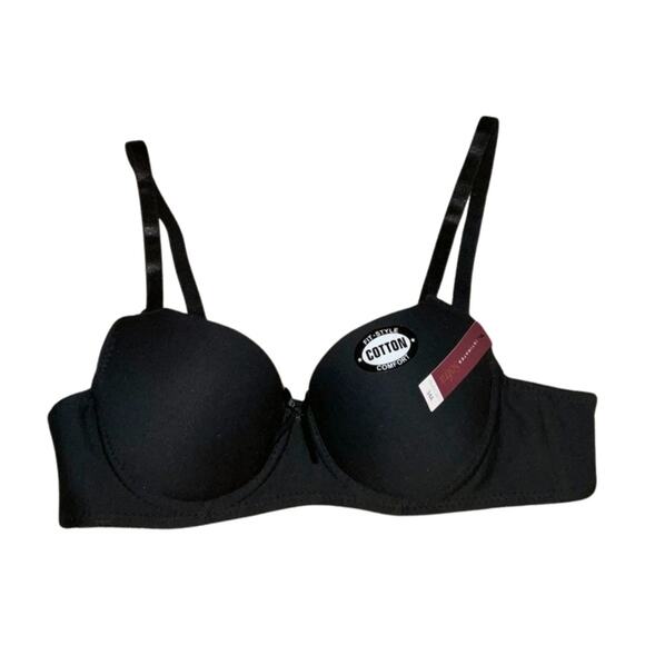 Sofra Black Underwire Cup Lace Bottom Cotton Fit And Style Bra Size 34A - Picture 1 of 3
